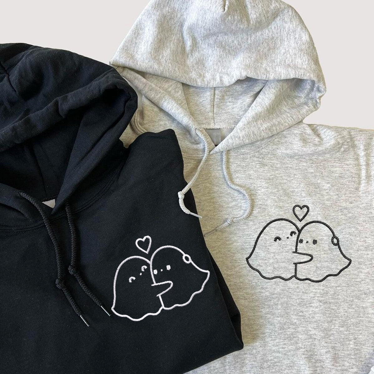 Ghost Hug Matching Hoodies for Couples - Custom Embroidered Couple Sweatshirts