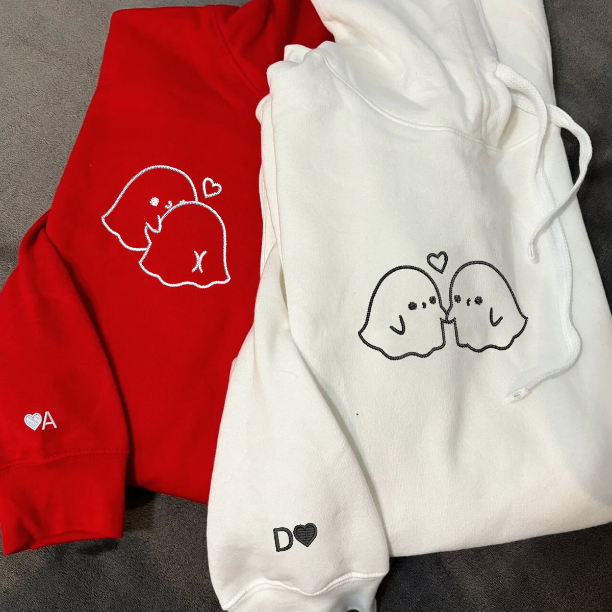 Ghost Love Matching Hoodies for Couples - Custom Embroidered Couple Sweatshirts