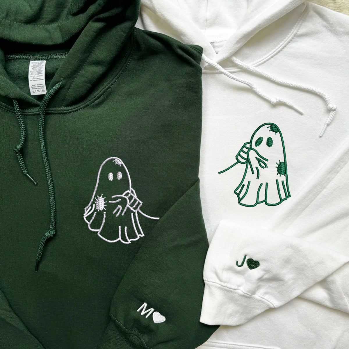 Cute Ghost Love Matching Hoodies for Couples - Custom Embroidered Sweatshirts