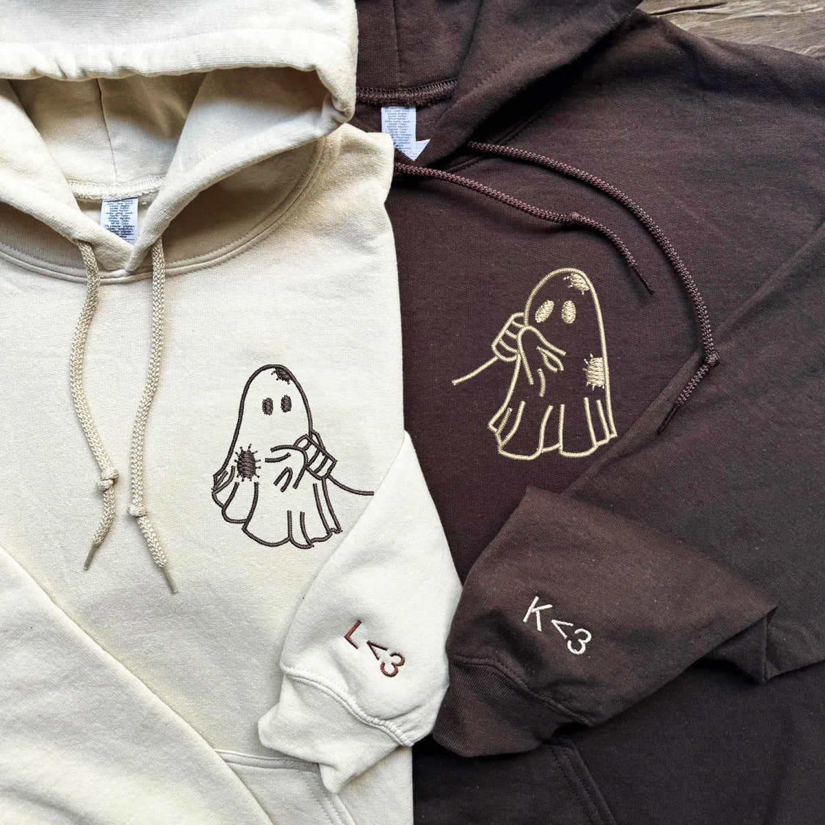 Cute Ghost Love Matching Hoodies for Couples - Custom Embroidered Sweatshirts