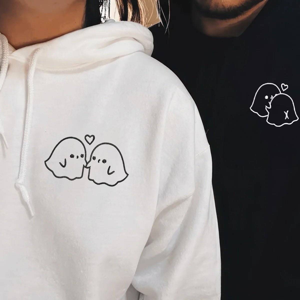 Ghost Love Matching Hoodies for Couples - Custom Embroidered Couple Sweatshirts