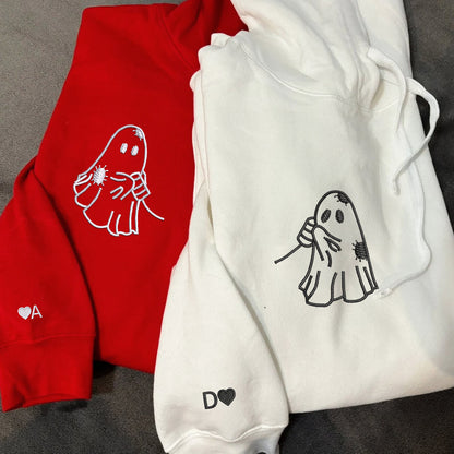 Cute Ghost Love Matching Hoodies for Couples - Custom Embroidered Sweatshirts