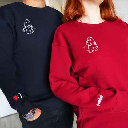 Cute Ghost Love Matching Hoodies for Couples - Custom Embroidered Sweatshirts