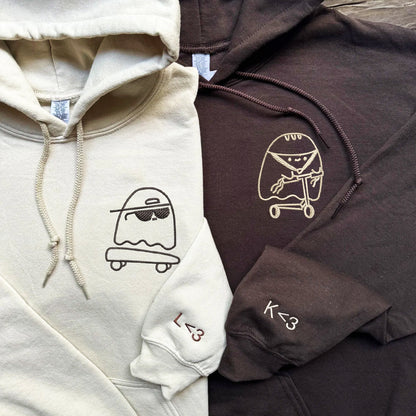 Ghosts Skateboard and Scooter Matching Hoodies for Couples - Custom Embroidered Sweatshirts