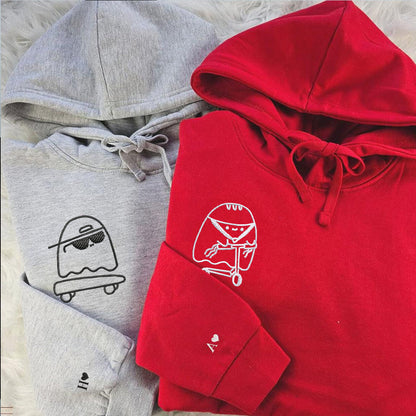 Ghosts Skateboard and Scooter Matching Hoodies for Couples - Custom Embroidered Sweatshirts