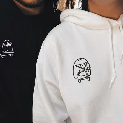 Ghosts Skateboard and Scooter Matching Hoodies for Couples - Custom Embroidered Sweatshirts