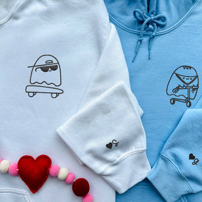 Ghosts Skateboard and Scooter Matching Hoodies for Couples - Custom Embroidered Sweatshirts