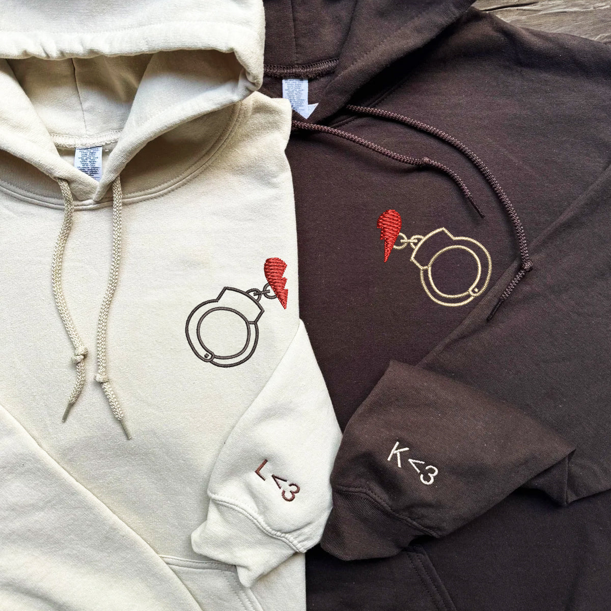 Handcuff Love Matching Hoodies for Couples - Custom Embroidered Sweatshirts