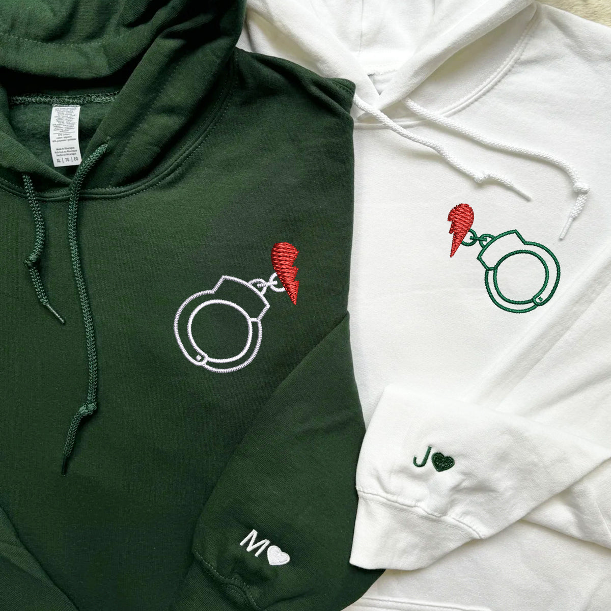 Handcuff Love Matching Hoodies for Couples - Custom Embroidered Sweatshirts