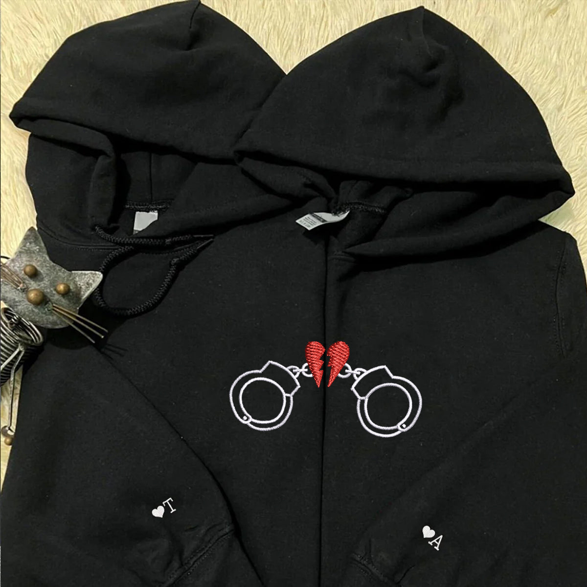 Handcuff Love Matching Hoodies for Couples - Custom Embroidered Sweatshirts