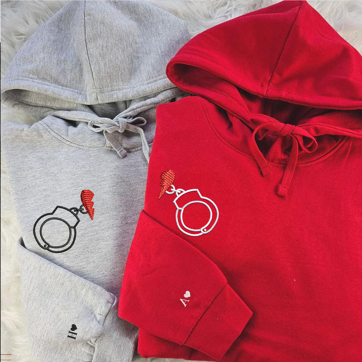 Handcuff Love Matching Hoodies for Couples - Custom Embroidered Sweatshirts