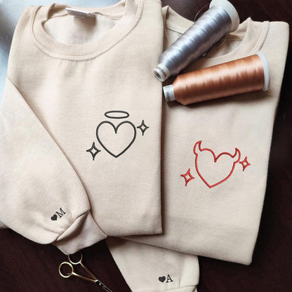 Heart Angel and Devil Matching Hoodies for Couples - Custom Embroidered Sweatshirts