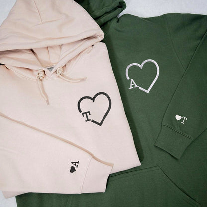 Heart Initials Matching Hoodies for Couples - Custom Embroidered Couple Sweatshirts