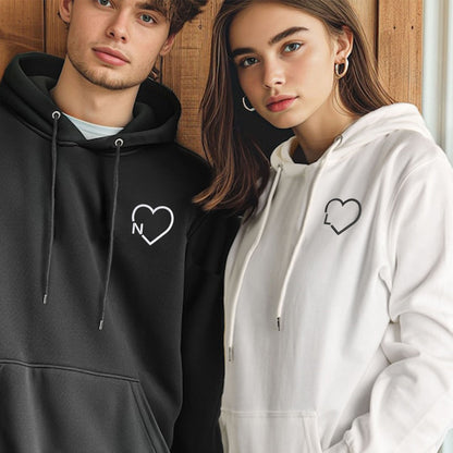 Heart Initials Matching Hoodies for Couples - Custom Embroidered Couple Sweatshirts