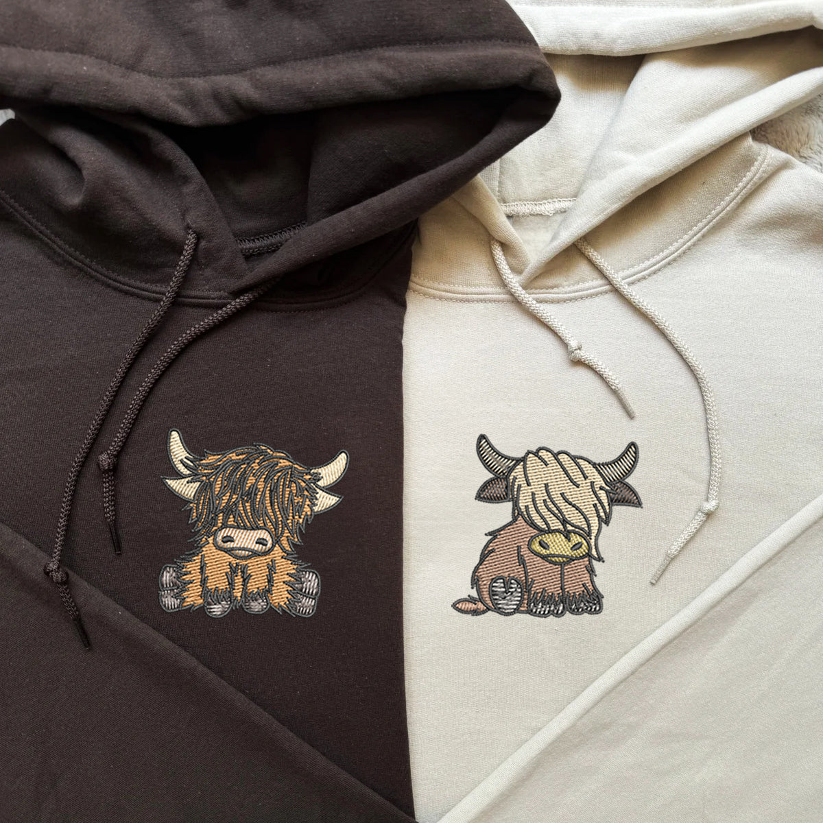 Highland Cow Matching Hoodies for Couples - Custom Embroidered Sweatshirts