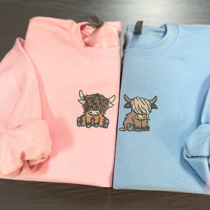 Highland Cow Matching Hoodies for Couples - Custom Embroidered Sweatshirts