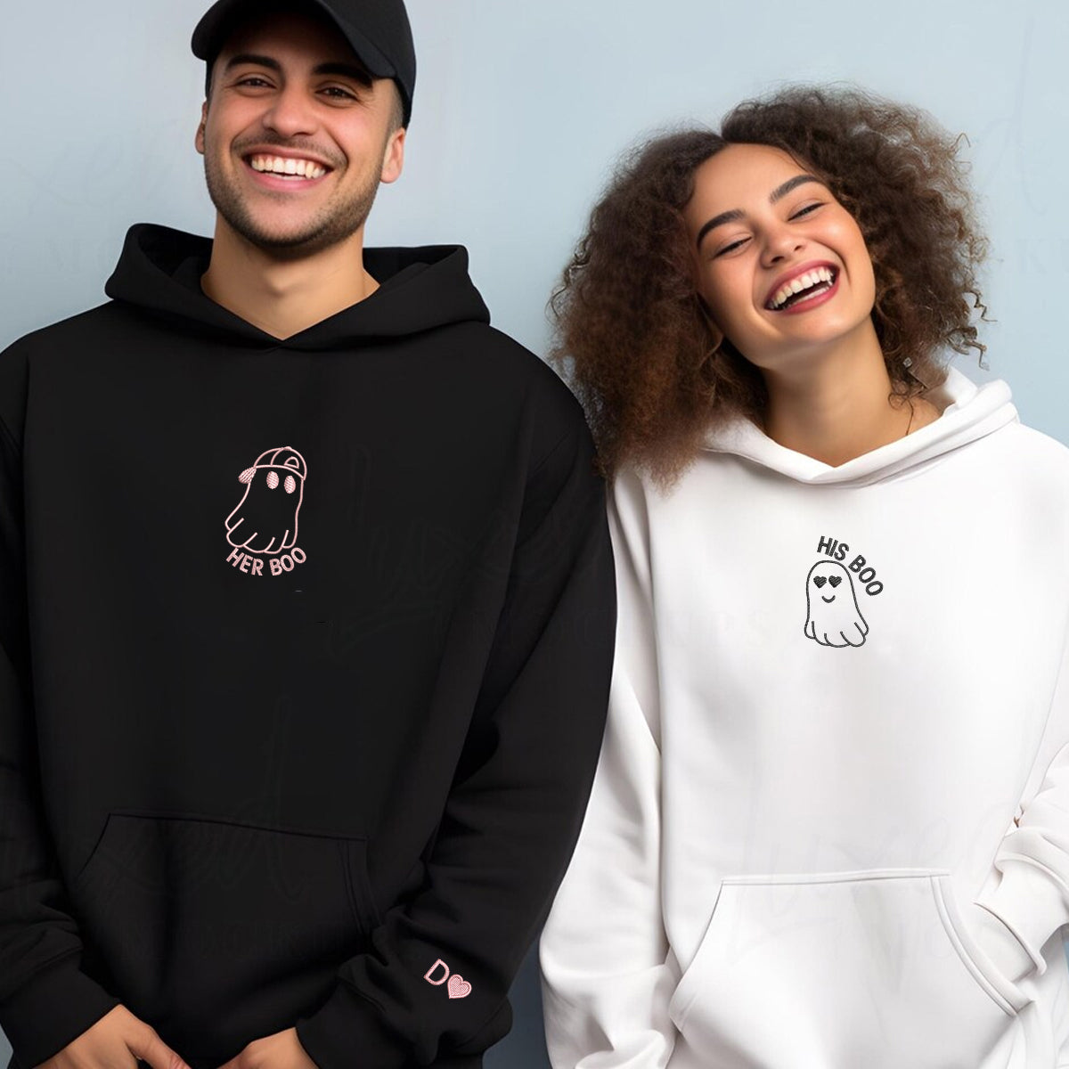 His Boo Her Boo Matching Hoodies for Couples - Custom Embroidered Sweatshirts