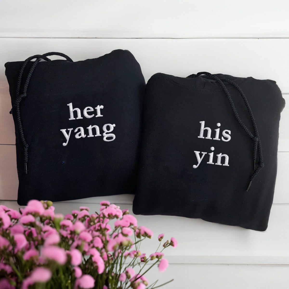 His Yin Her Yang Matching Hoodies for Couples - Custom Embroidered Sweatshirts