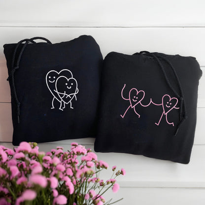 Hugging Hearts Matching Hoodies for Couples - Custom Embroidered Sweatshirts