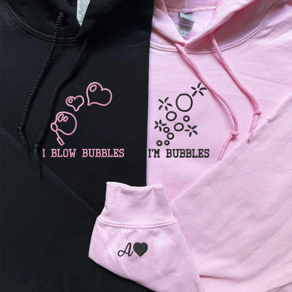 I Blow Bubbles Matching Hoodies for Couples - Custom Embroidered Sweatshirts