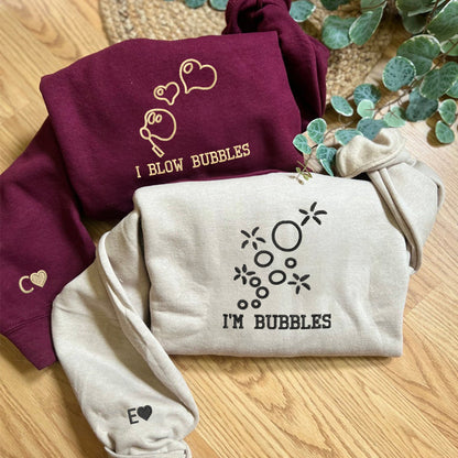 I Blow Bubbles Matching Hoodies for Couples - Custom Embroidered Sweatshirts