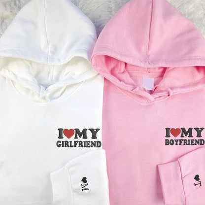 I Love My Boyfriend or Girlfriend Matching Hoodies for Couples - Custom Embroidered Sweatshirts