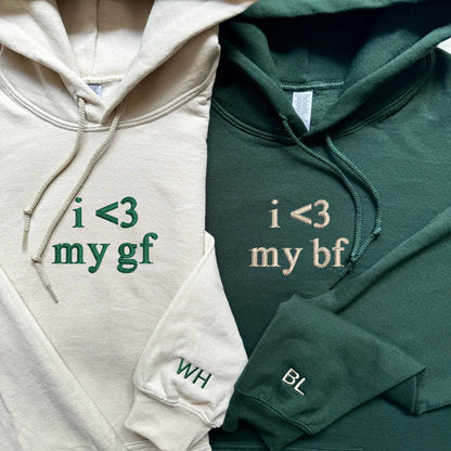 I Love My Boyfriend and Girlfriend Matching Hoodies for Couples - Custom Embroidered Sweatshirts