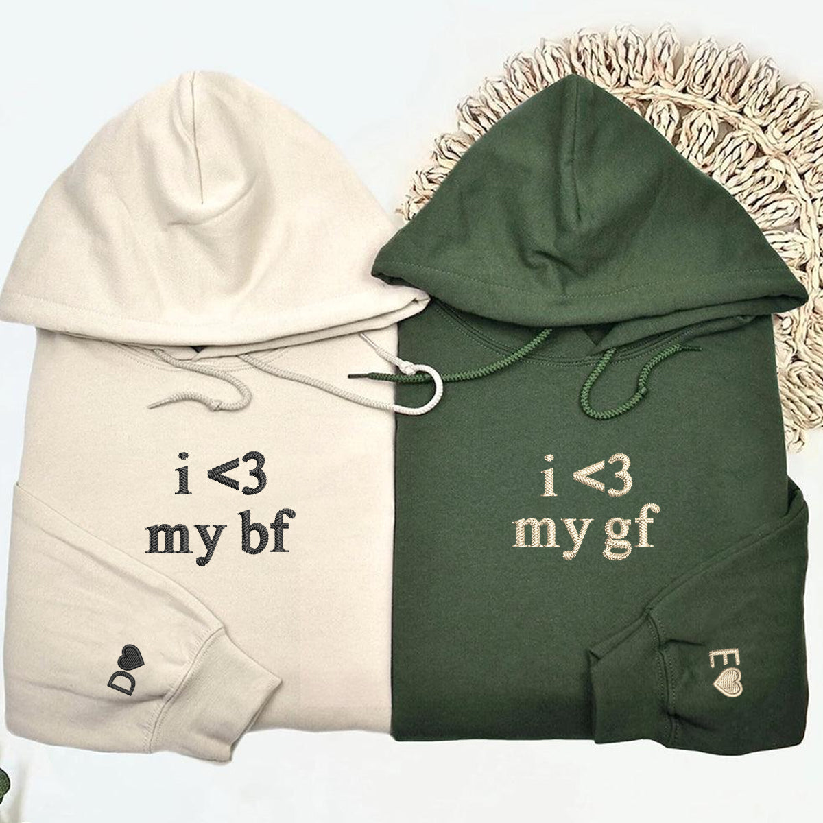 I Love My Boyfriend and Girlfriend Matching Hoodies for Couples - Custom Embroidered Sweatshirts