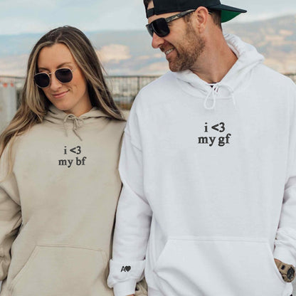 I Love My Boyfriend and Girlfriend Matching Hoodies for Couples - Custom Embroidered Sweatshirts