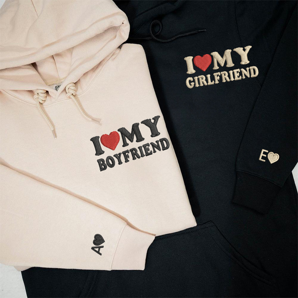 I Love My Boyfriend or Girlfriend Matching Hoodies for Couples - Custom Embroidered Sweatshirts