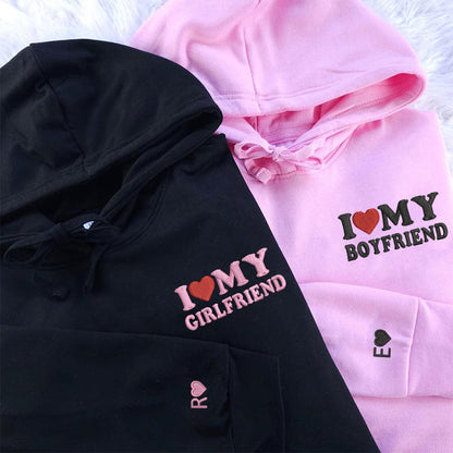 I Love My Boyfriend or Girlfriend Matching Hoodies for Couples - Custom Embroidered Sweatshirts