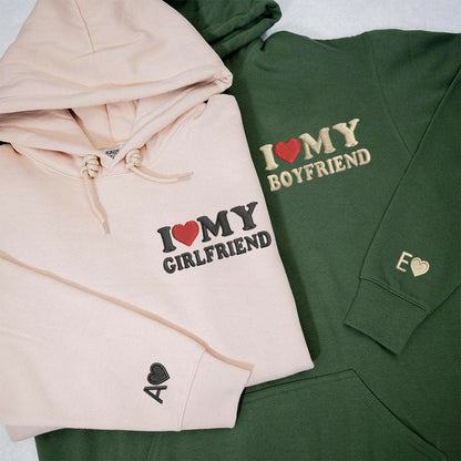 I Love My Boyfriend or Girlfriend Matching Hoodies for Couples - Custom Embroidered Sweatshirts