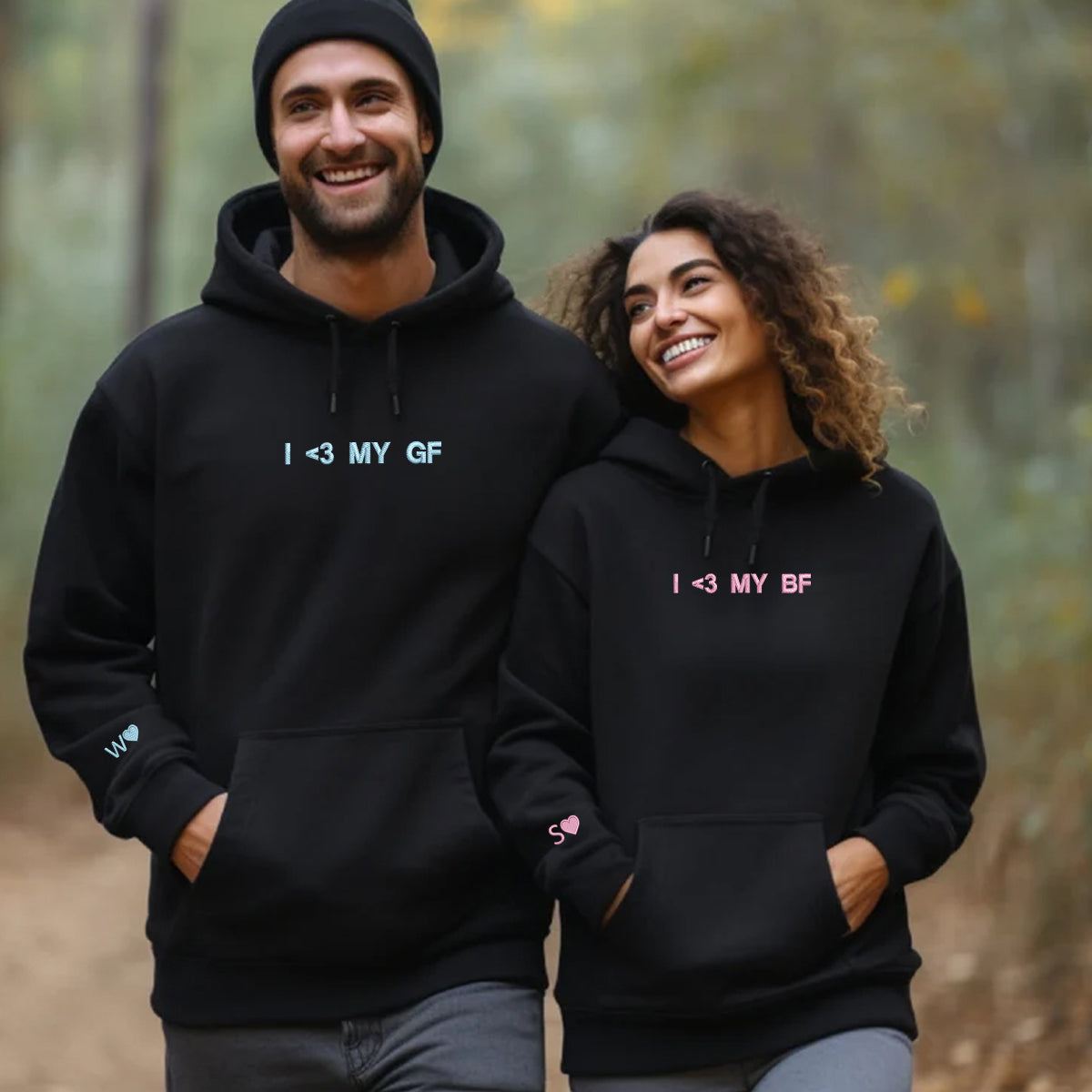 I Love My GF BF Matching Hoodies for Couples - Custom Embroidered Sweatshirts