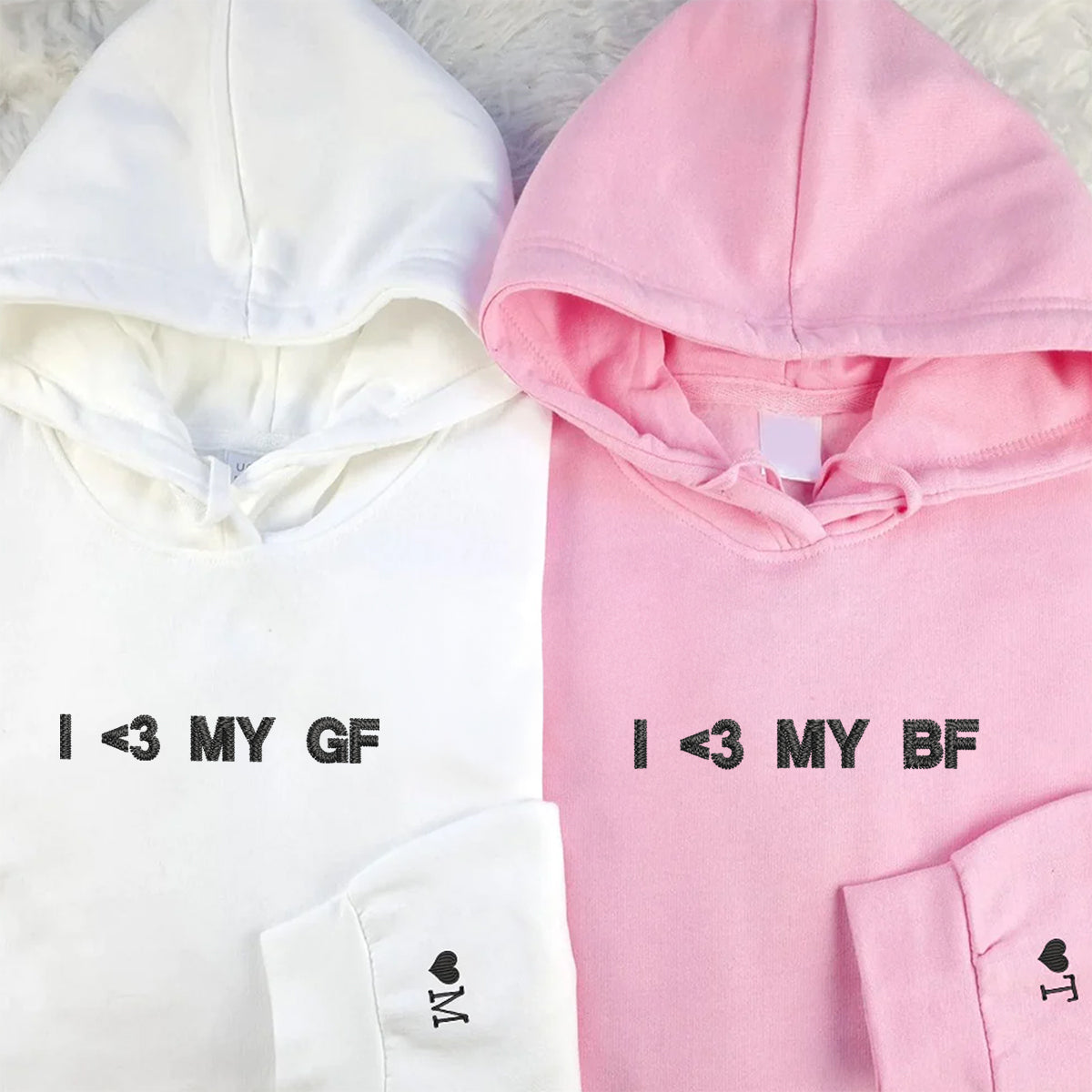 I Love My GF BF Matching Hoodies for Couples - Custom Embroidered Sweatshirts