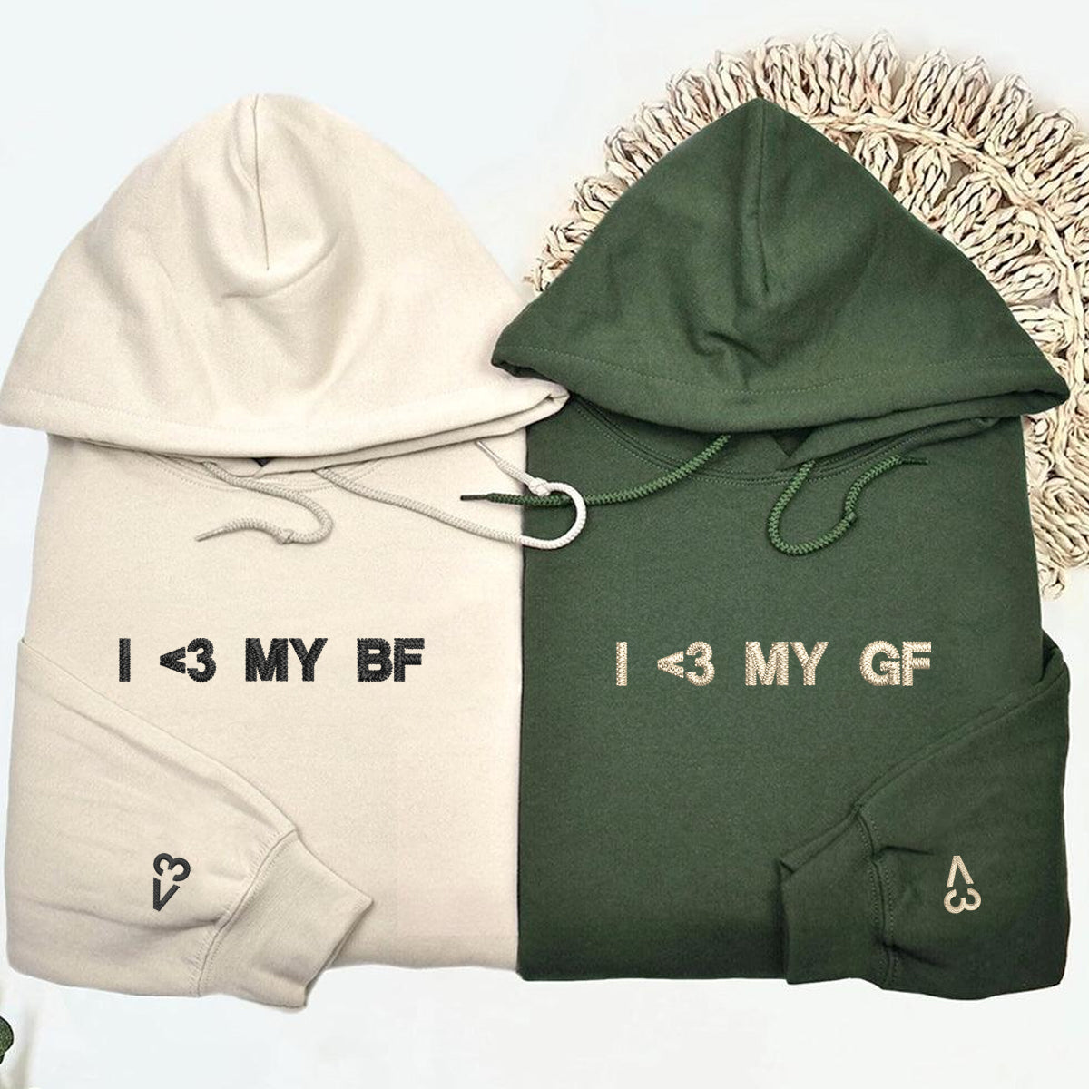 I Love My GF BF Matching Hoodies for Couples - Custom Embroidered Sweatshirts