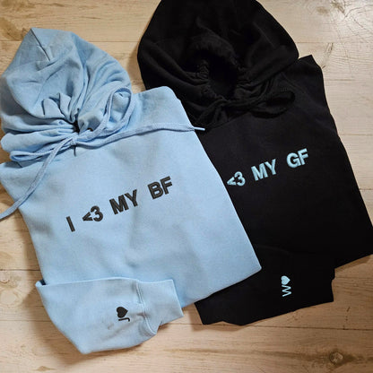 I Love My GF BF Matching Hoodies for Couples - Custom Embroidered Sweatshirts