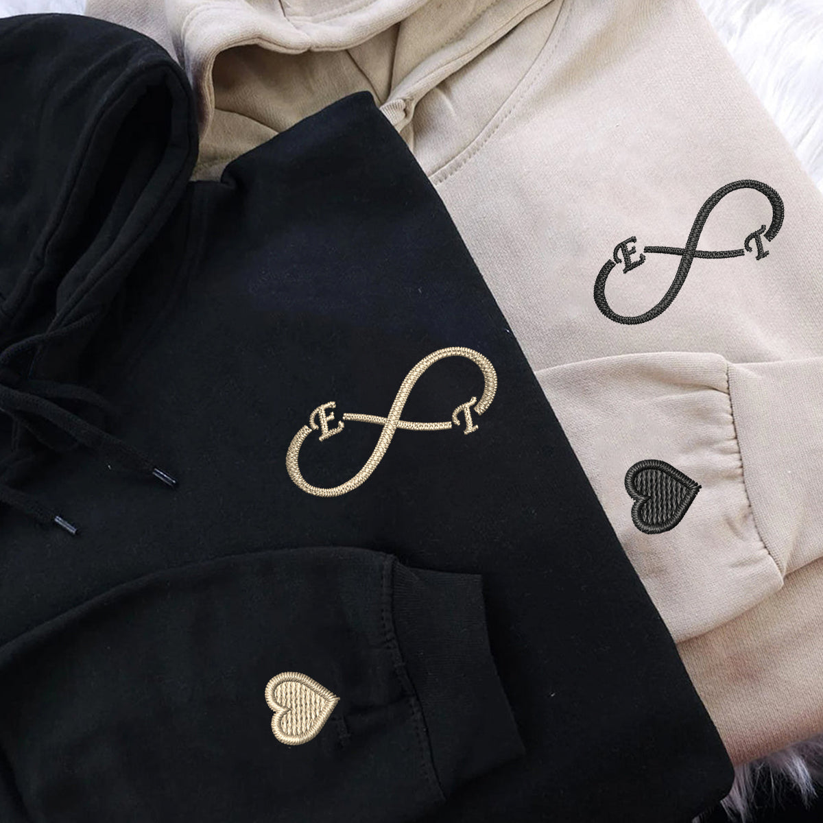 I Love You Infinity Matching Hoodies for Couples - Custom Embroidered Sweatshirts