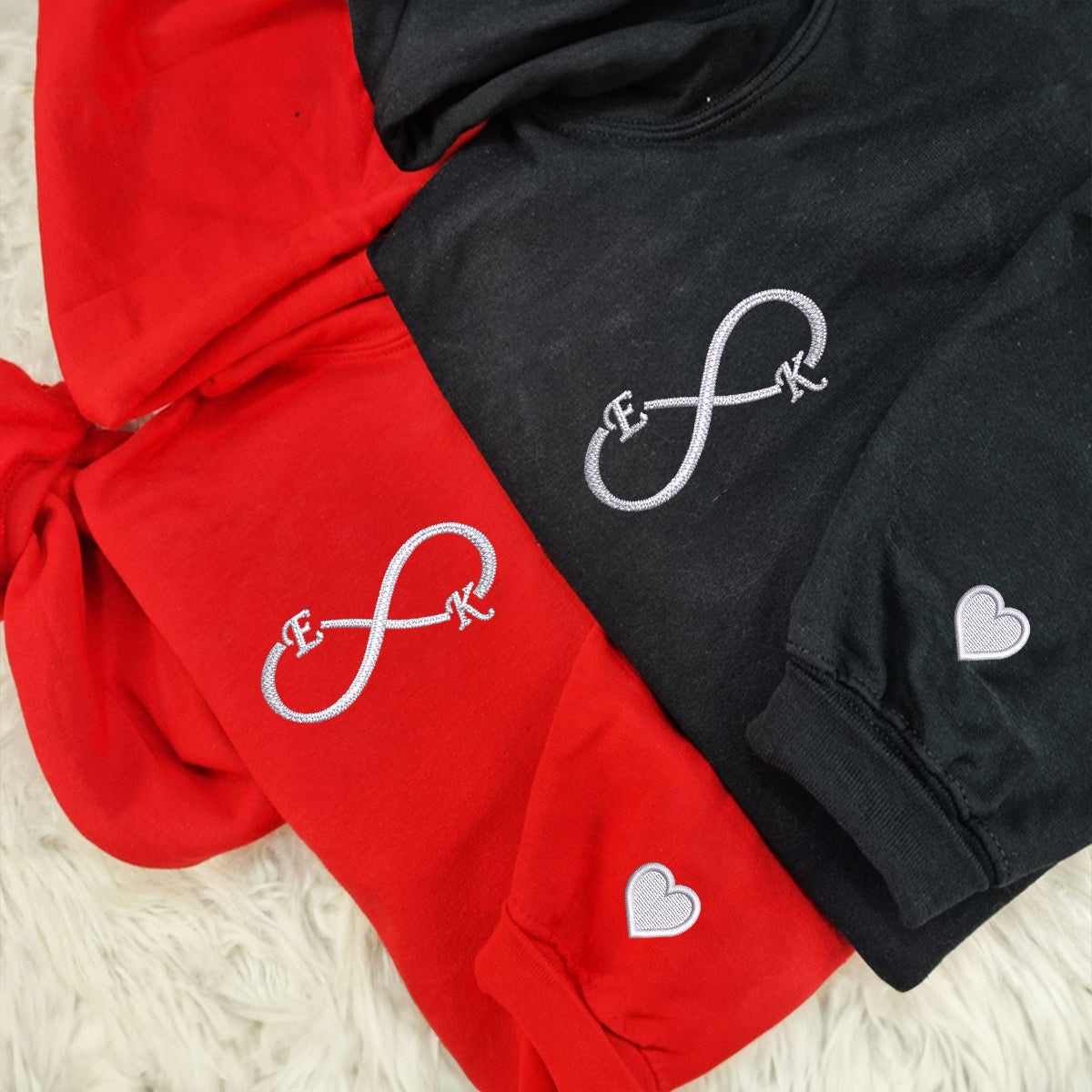 I Love You Infinity Matching Hoodies for Couples - Custom Embroidered Sweatshirts