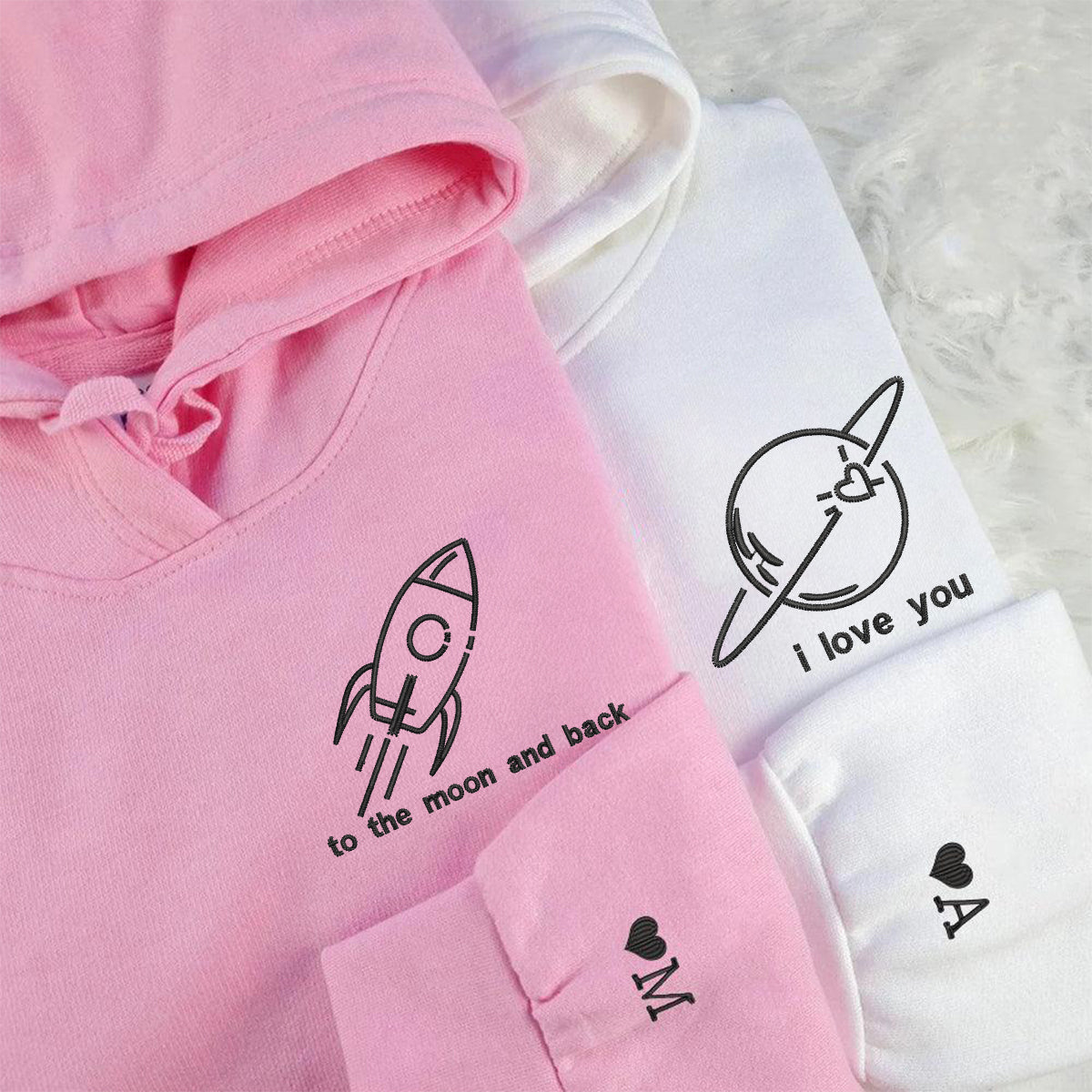 I Love You to the Moon and Back Matching Hoodies for Couples - Custom Embroidered Sweatshirts