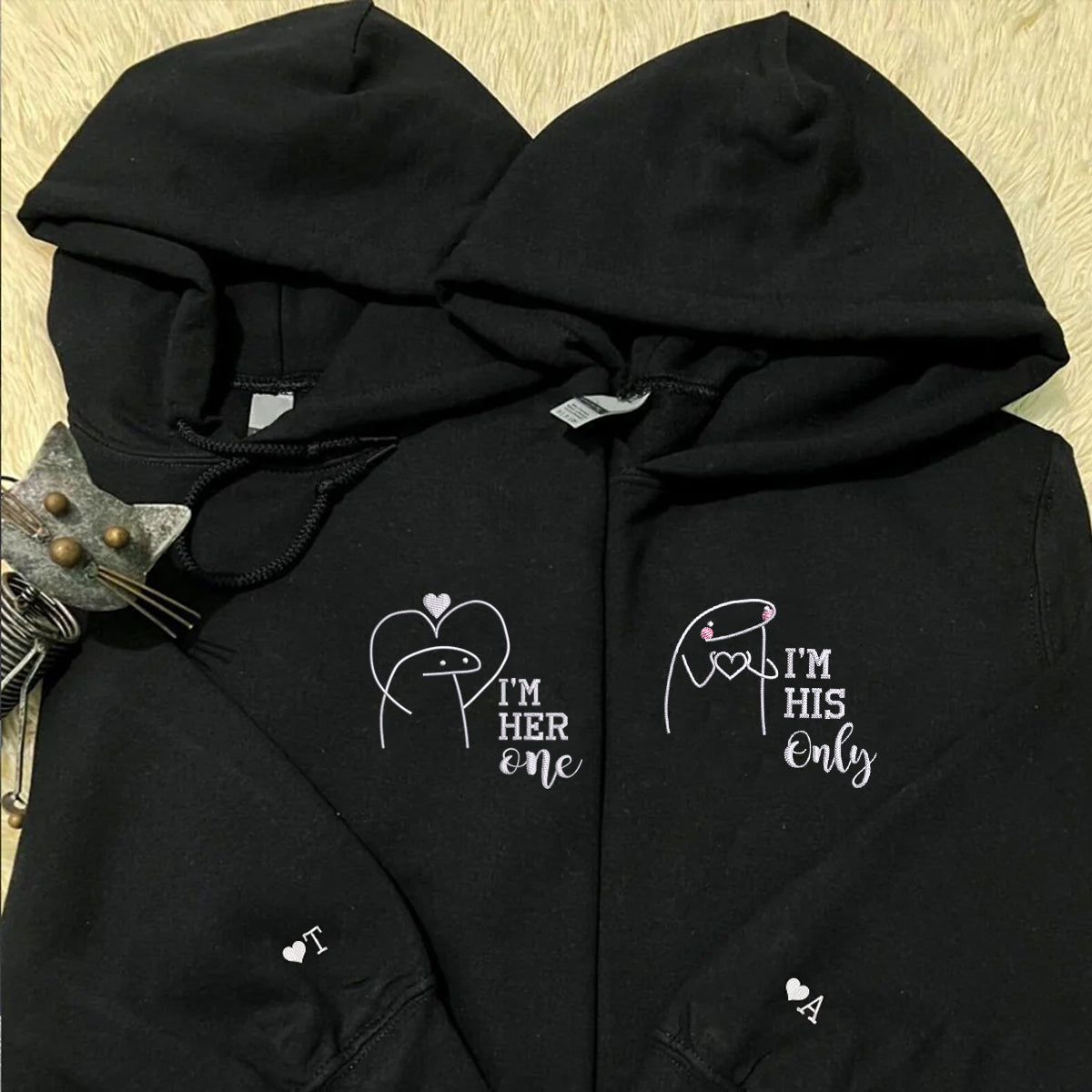 I'm Her One I'm His Only Matching Hoodies for Couples - Custom Embroidered Sweatshirts