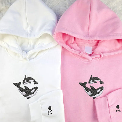 Killer Whale Matching Hoodies for Couples - Custom Embroidered Sweatshirts