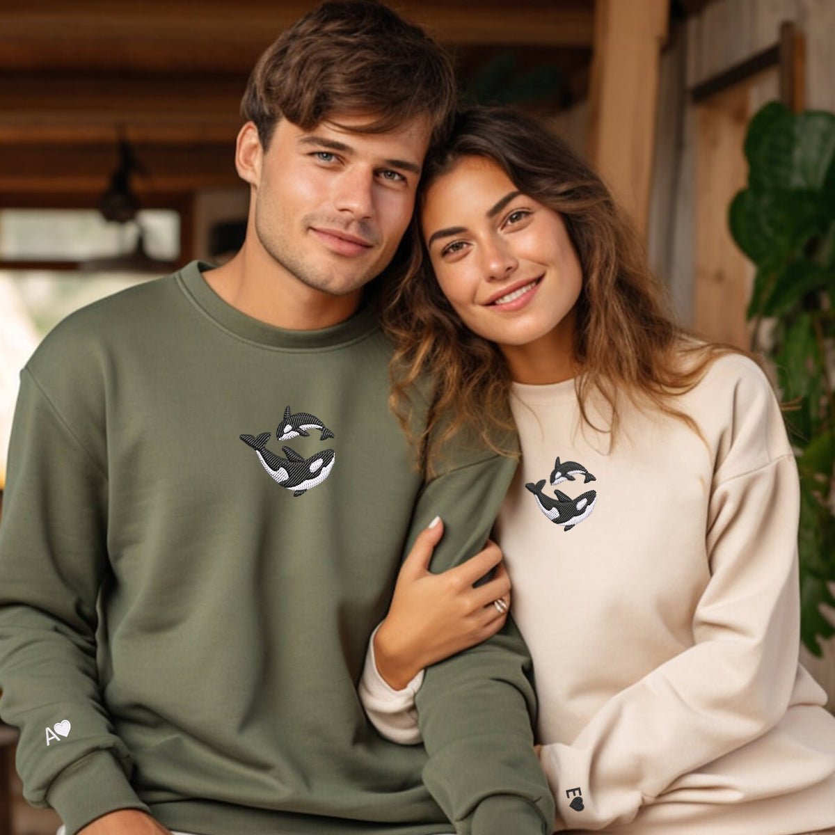 Killer Whale Matching Hoodies for Couples - Custom Embroidered Sweatshirts