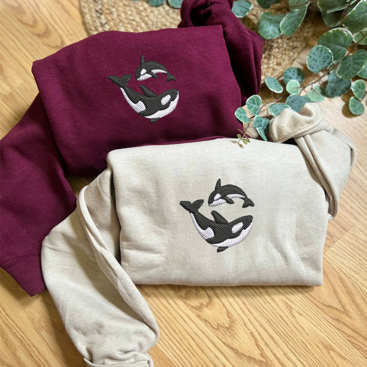 Killer Whale Matching Hoodies for Couples - Custom Embroidered Sweatshirts