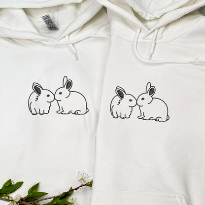 Kissing Bunnies Matching Hoodies for Couples - Custom Embroidered Sweatshirts