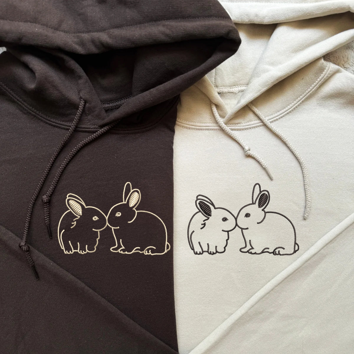 Kissing Bunnies Matching Hoodies for Couples - Custom Embroidered Sweatshirts