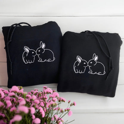 Kissing Bunnies Matching Hoodies for Couples - Custom Embroidered Sweatshirts