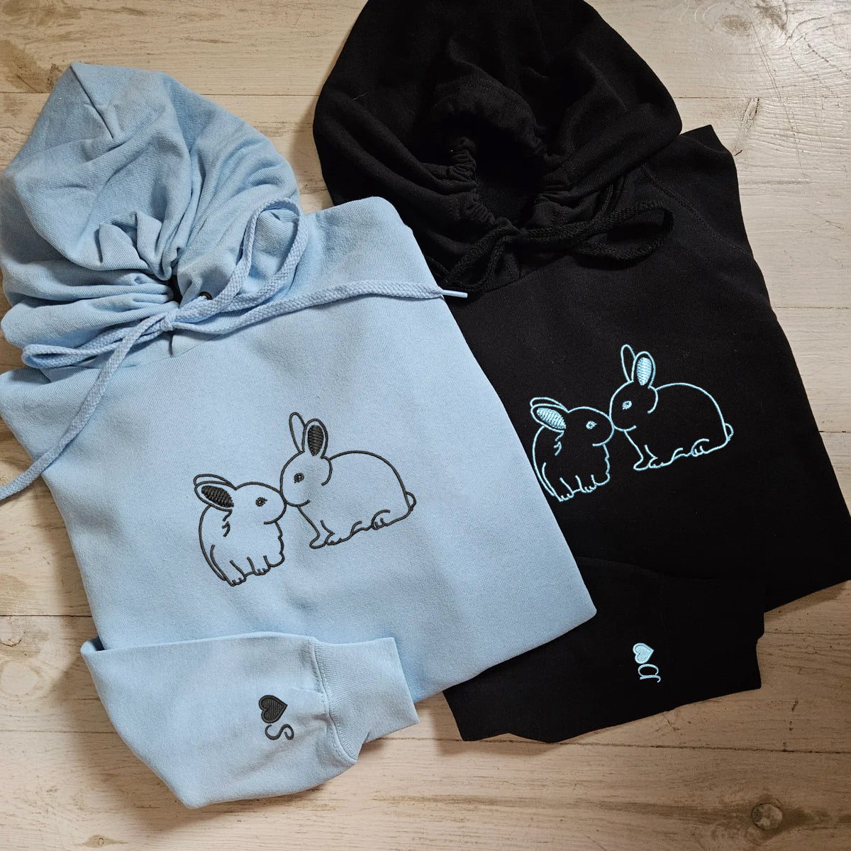 Kissing Bunnies Matching Hoodies for Couples - Custom Embroidered Sweatshirts