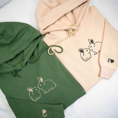 Kissing Bunnies Matching Hoodies for Couples - Custom Embroidered Sweatshirts