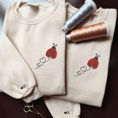 Ladybug Hearts Matching Hoodies for Couples - Custom Embroidered Sweatshirts