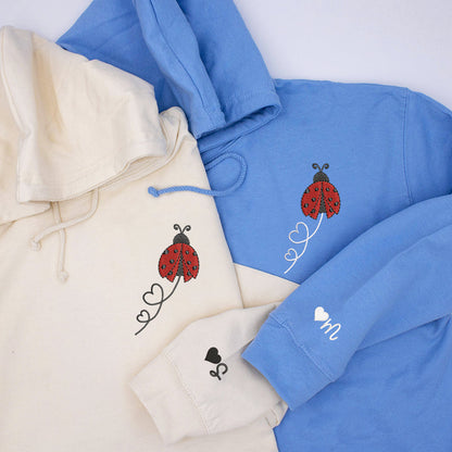 Ladybug Hearts Matching Hoodies for Couples - Custom Embroidered Sweatshirts